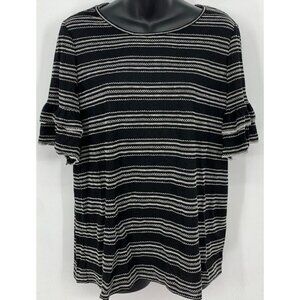 Max Studio Top Size Medium M Black Ivory Stitch Striped Flared Sleeve Women New